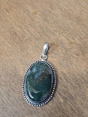 Gree Moss Agate Oval Pendant